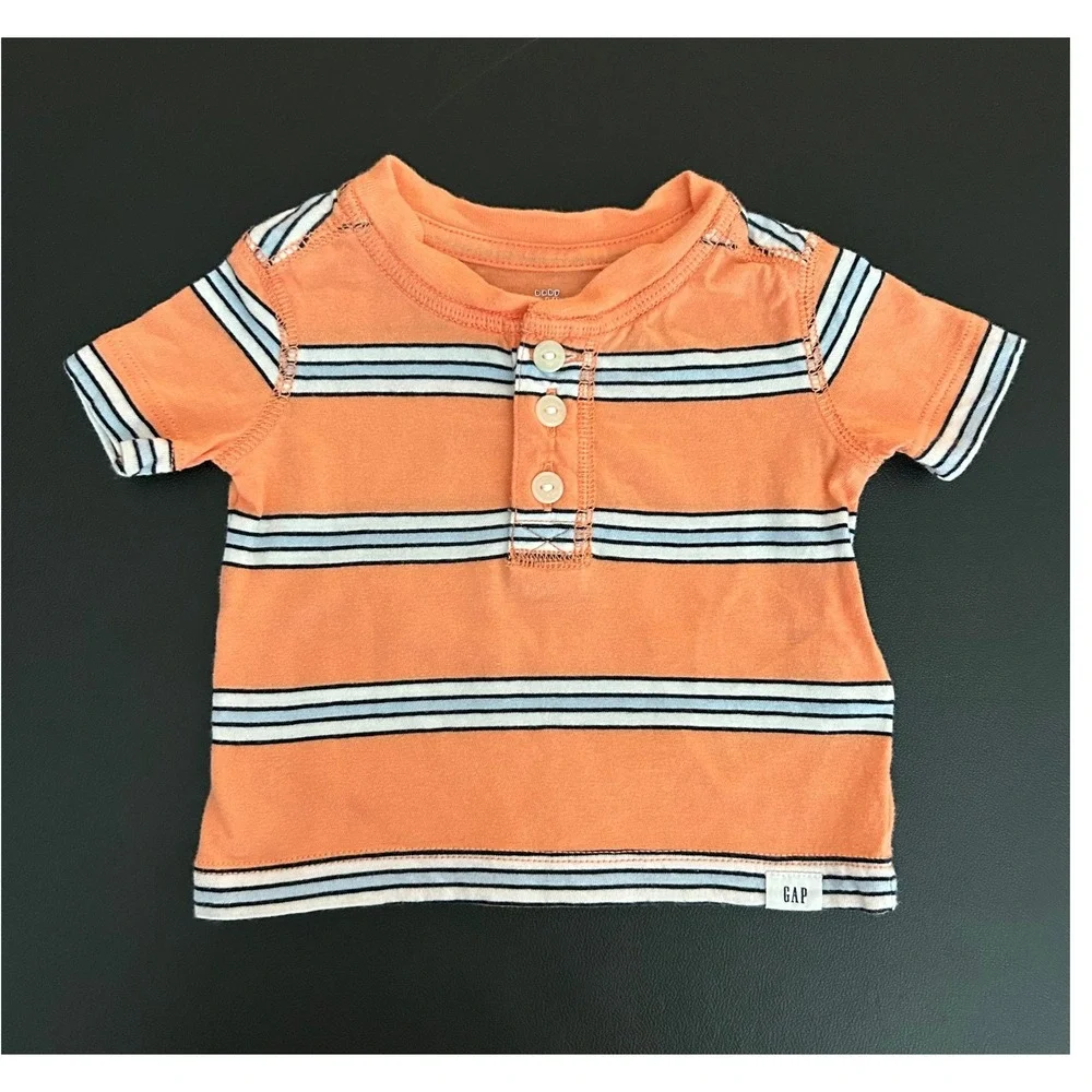 Baby Gap Orange Striped Short Sleeve Henley T-Shirt 0-3 Months (1267)